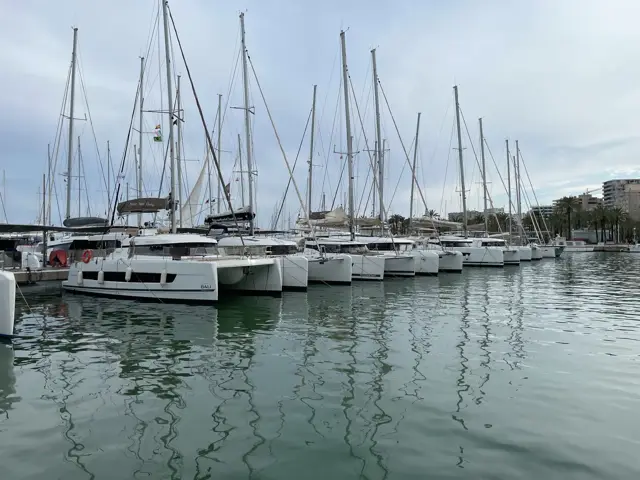 Katamarane in einer Reihe im Hafen